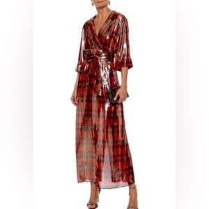 Alice + Olivia Metallic Plaid Wrap Maxi Dress
